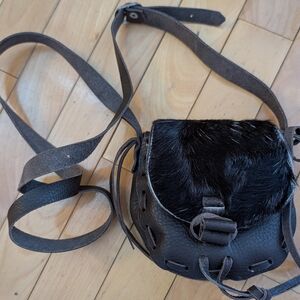 Handcrafted Fur And Leather Crossbody Purse